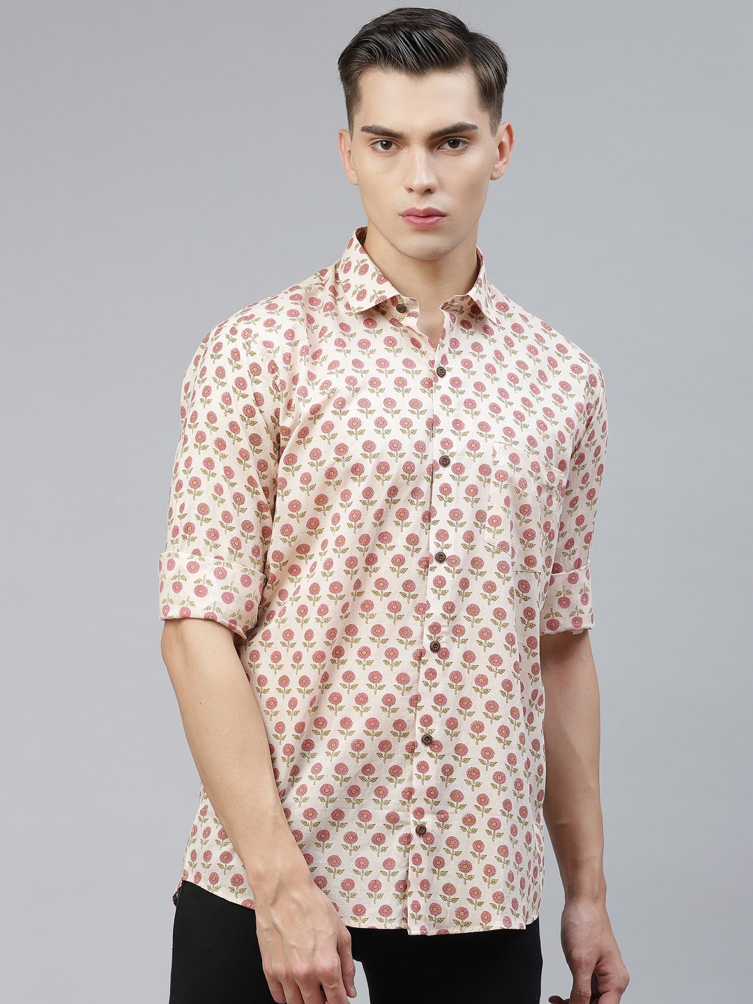 Men's Beige Cotton Full Sleeves Shirt