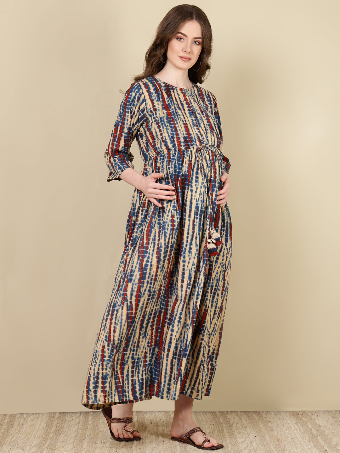Women's Multi Printed Flared Maternity Dress