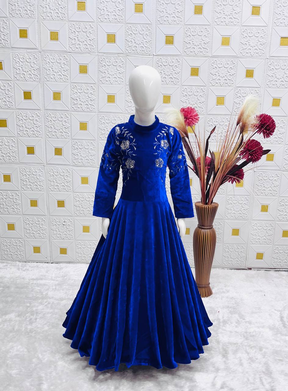 Girl's Vichitra Silk Embroidery Gown With Dupatta