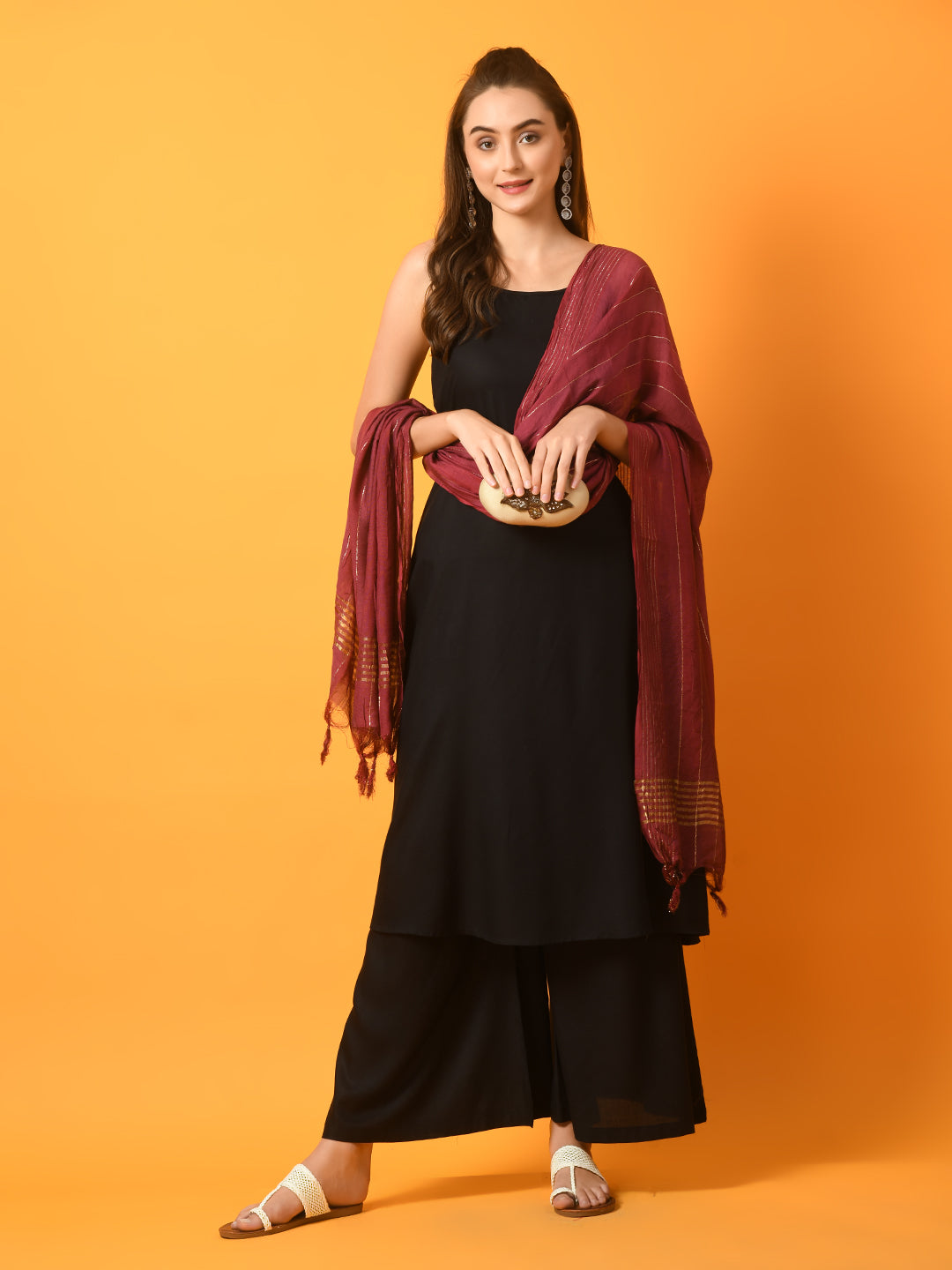 Women's  Black Solid Anarkali Party Kurta Sets With Dupatta
