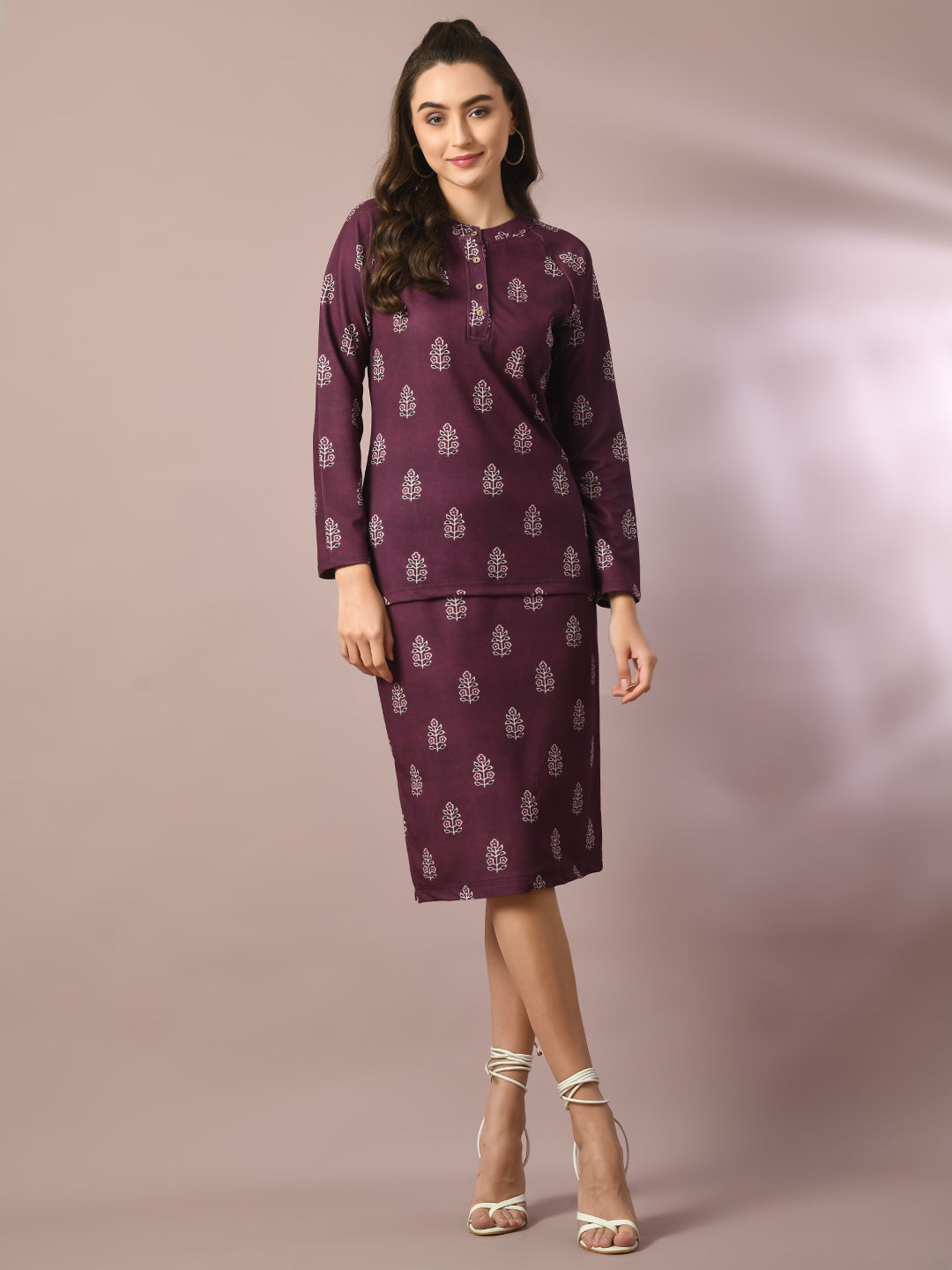 Women's  Violet Printed Knee Length Party Embellished Skirts