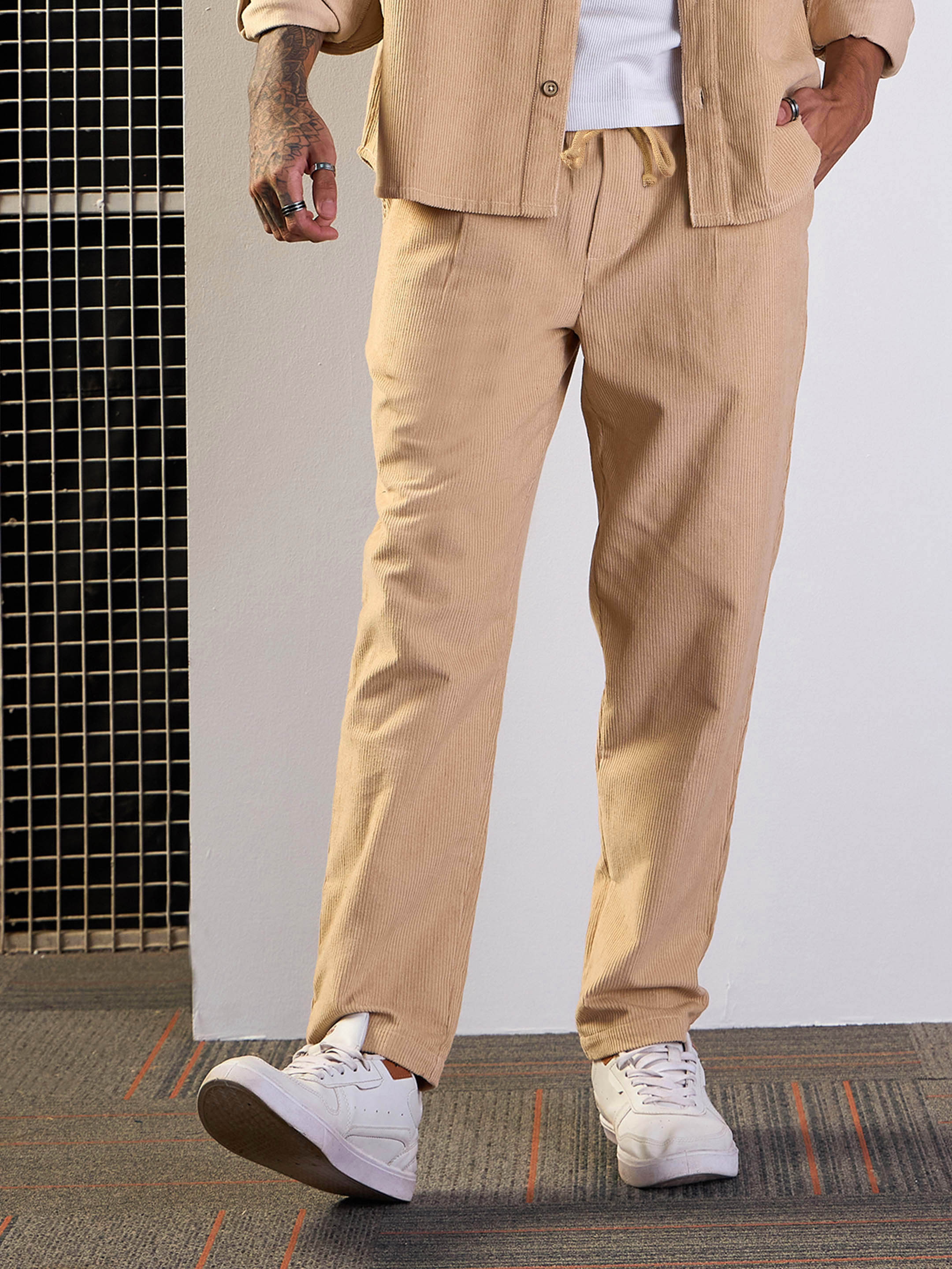Men's Beige Solid Pant