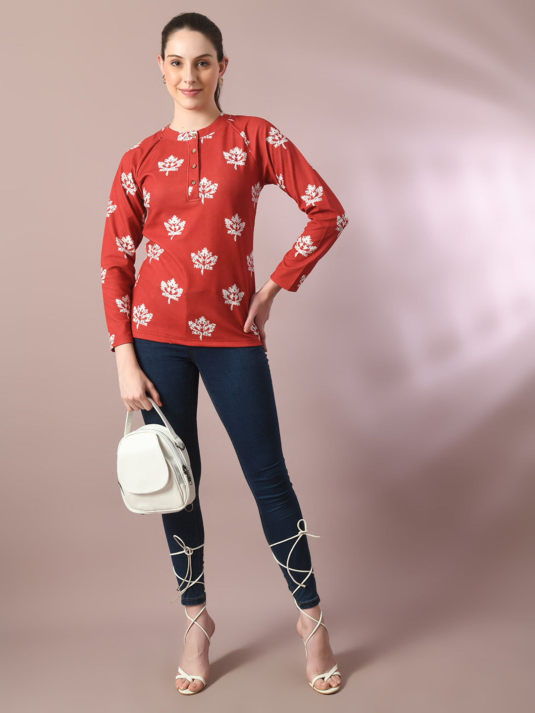 Women's  Rust Embellished Raglan Sleeve Party Top