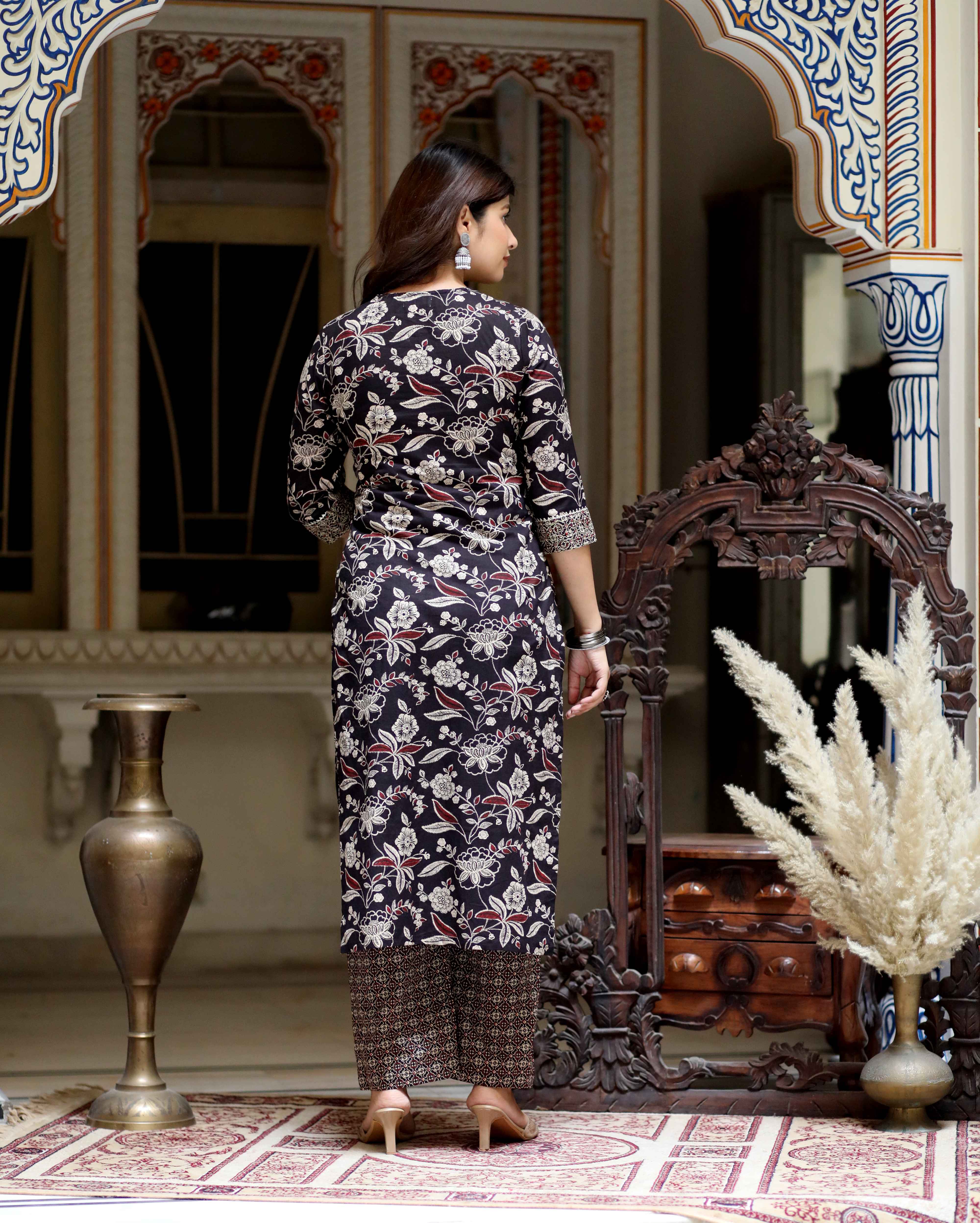 Women's Multi Colour Floral Printed Embroidery Yoke Design Kurta With Palazzo And Dupatta Set
