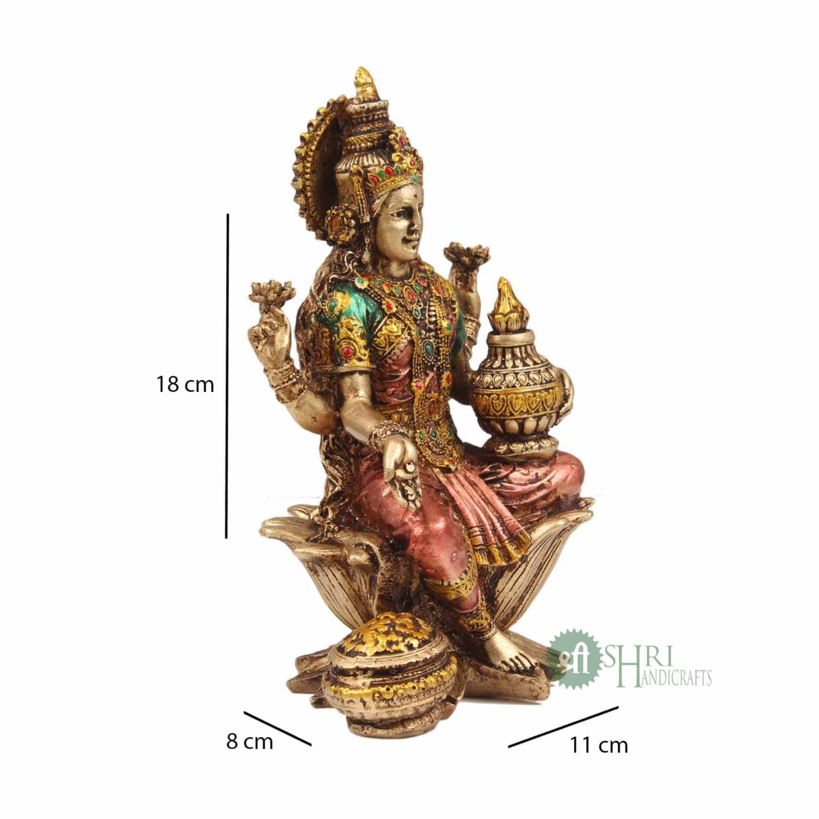 Goddess Lakshmi Seated on Lotus Painted Statue – 6 Inch