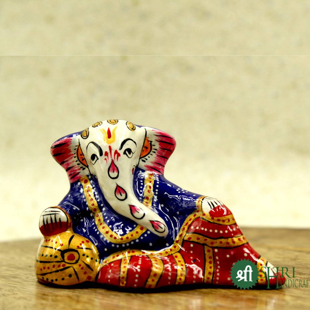 Ganesh Leta Idol 2.5 Inch | Reclining Ganesha Meenakari Metal Murti