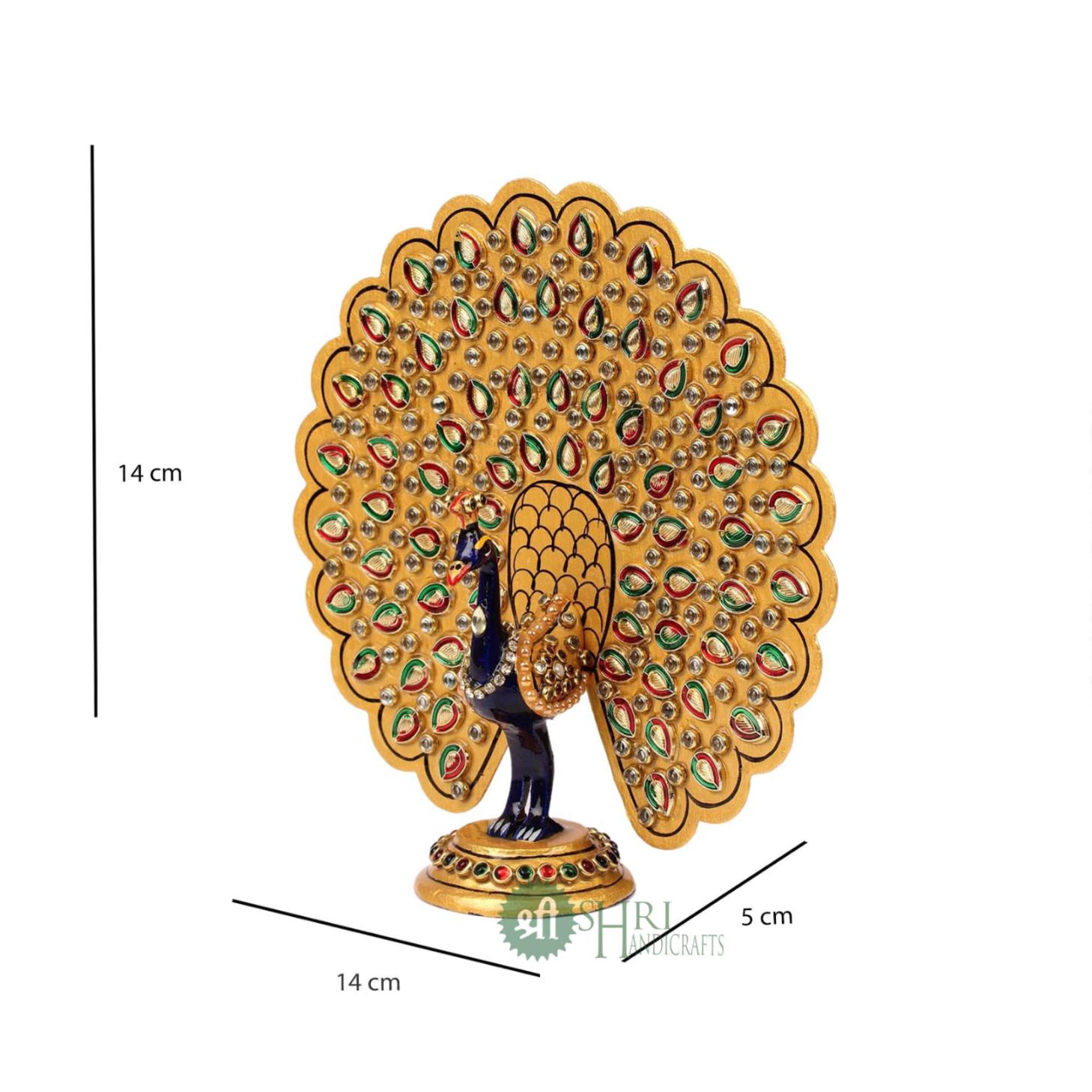 6" Standing Metal Peacock Idol with Meenakari Jewellery Stone Painting | Handcrafted Décor Figurine