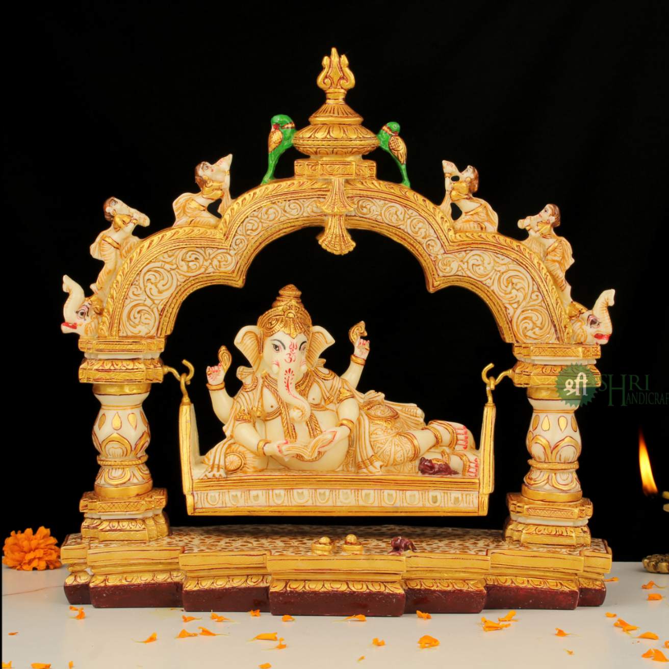 12" RESIN GANESH SITTING ON JHULA IDOL