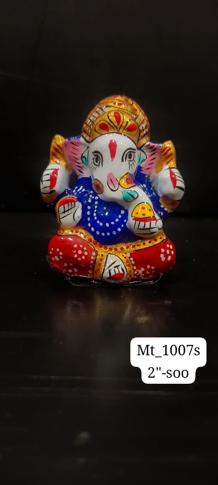 2" Mukut Ganesha Idol | Meenakari Metal Figurine with Crown