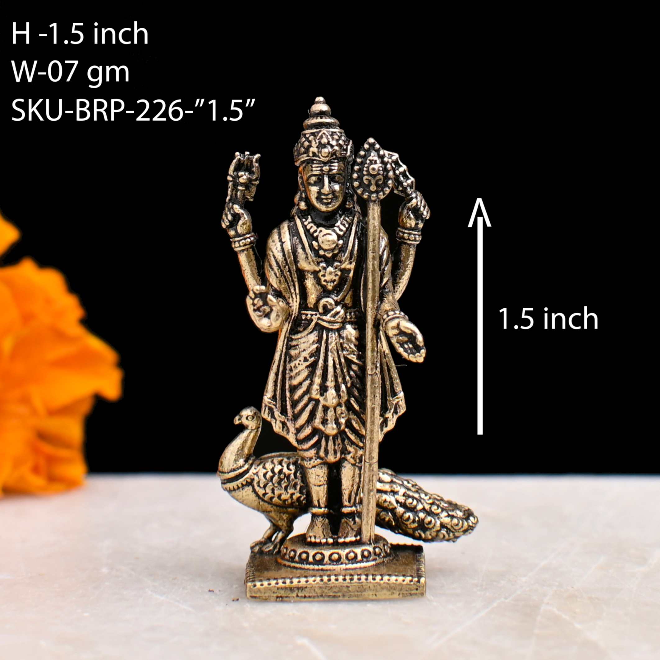 1.5" Murugan Swamy Brass Idol (11gm) | Premium Brass Deity Figurine