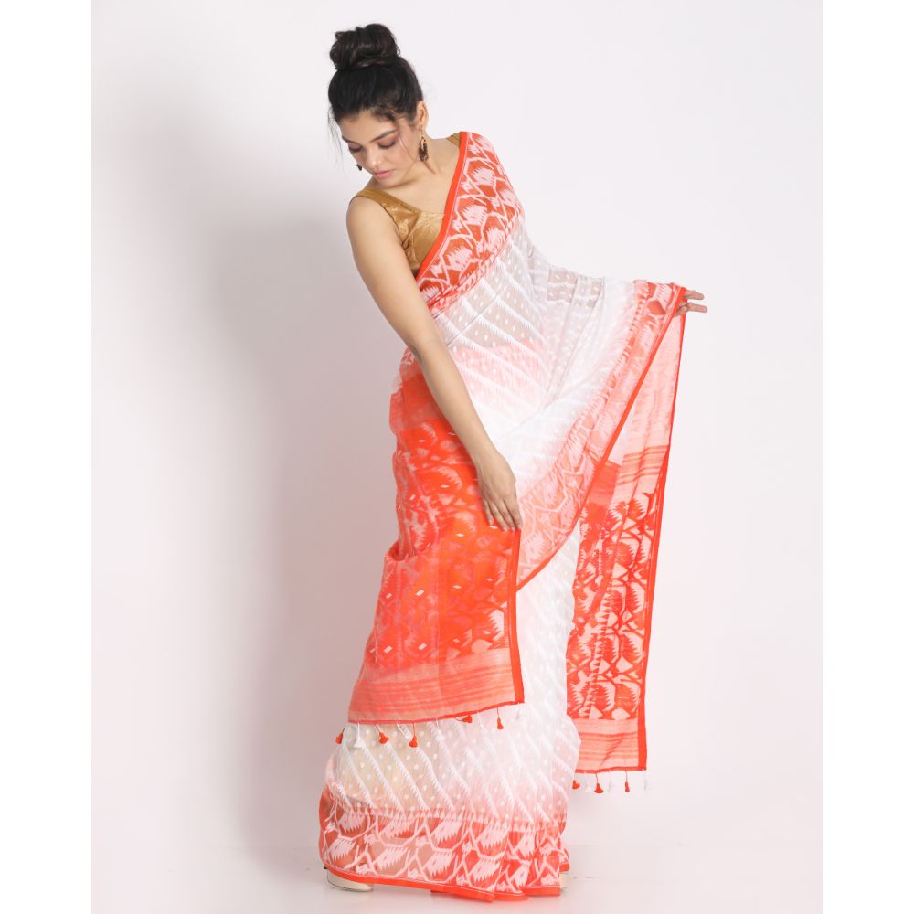 Women's White Cotton Silk Jamdani Saree