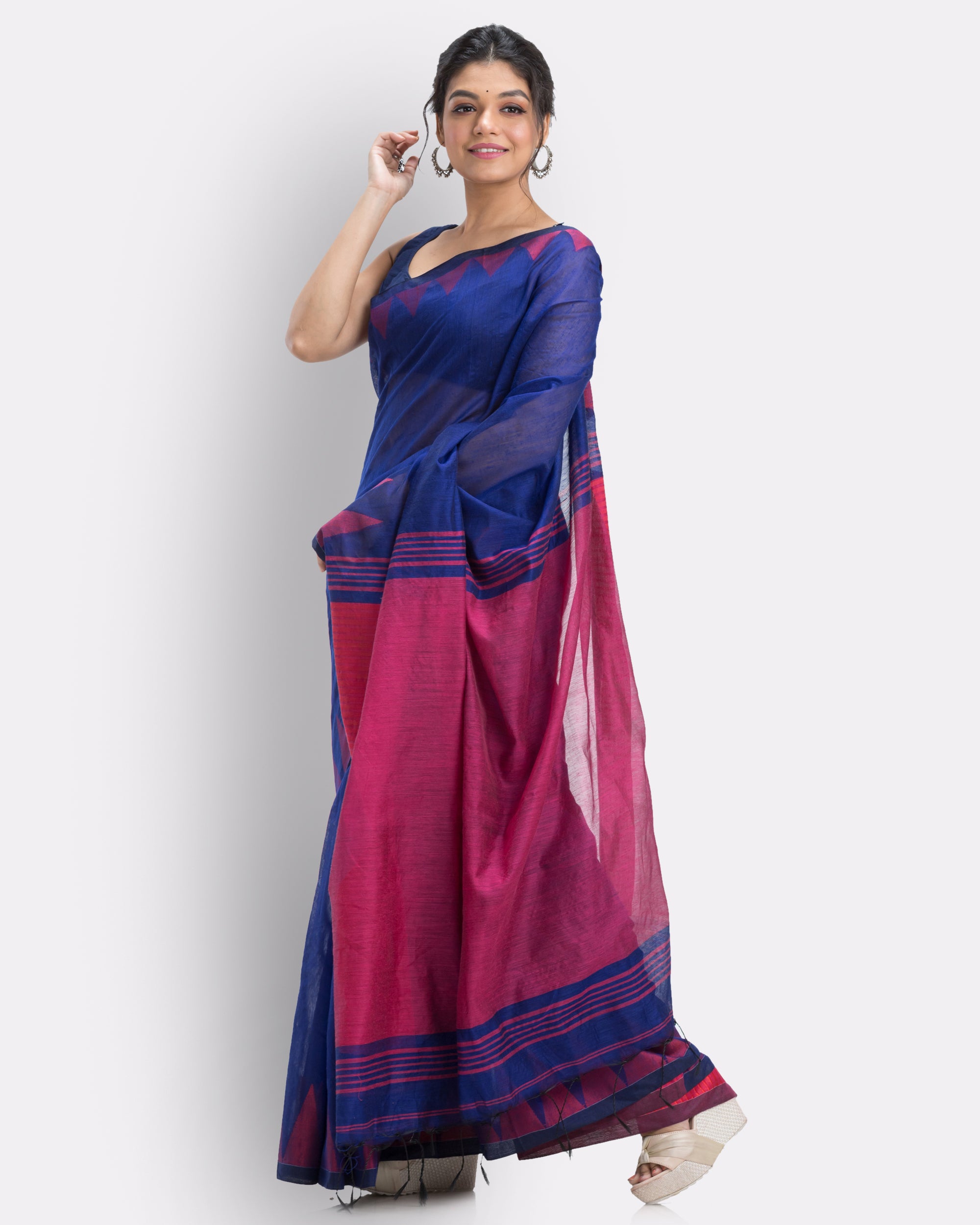 Women's Royal Blue Cotton Blend Handloom Saree