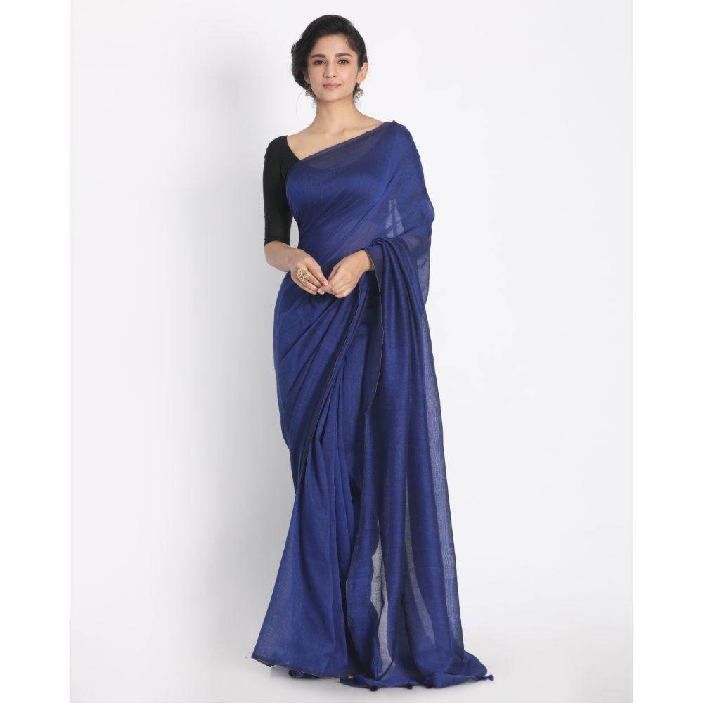 Women's Handspun Cotton Blue Handloom Saree