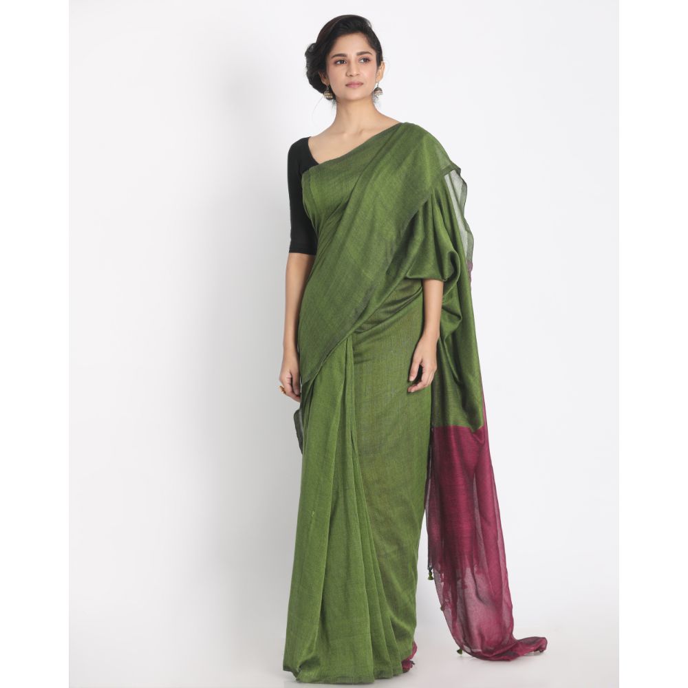 Women's Handspun Cotton Lime Handloom Saree