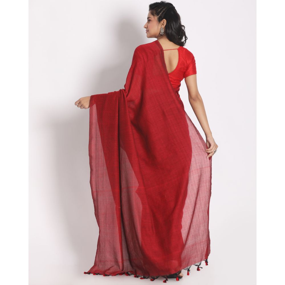 Women's Handspun Cotton Red Handloom Saree