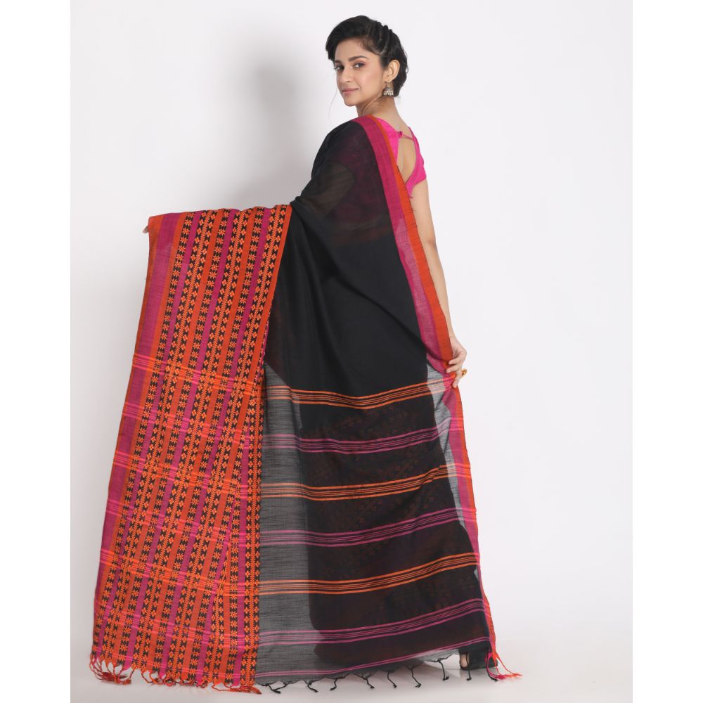 Women's Handspun Cotton Black Handloom Begampuri Saree