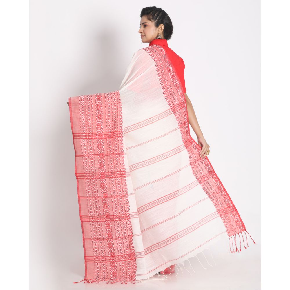 Women's Handspun Cotton White Handloom Begampuri Saree