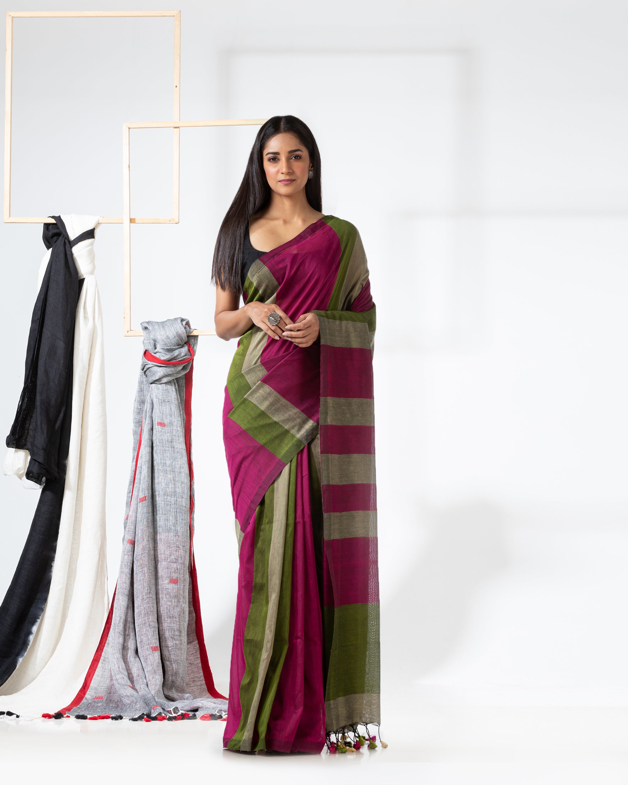 Women's Handspun Cotton Pink Handloom Saree