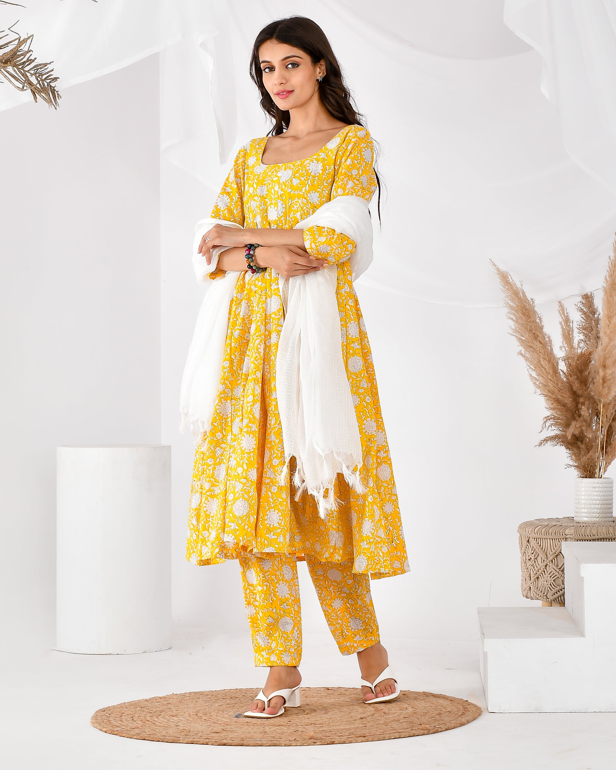 Women's yellow printed anarkali s