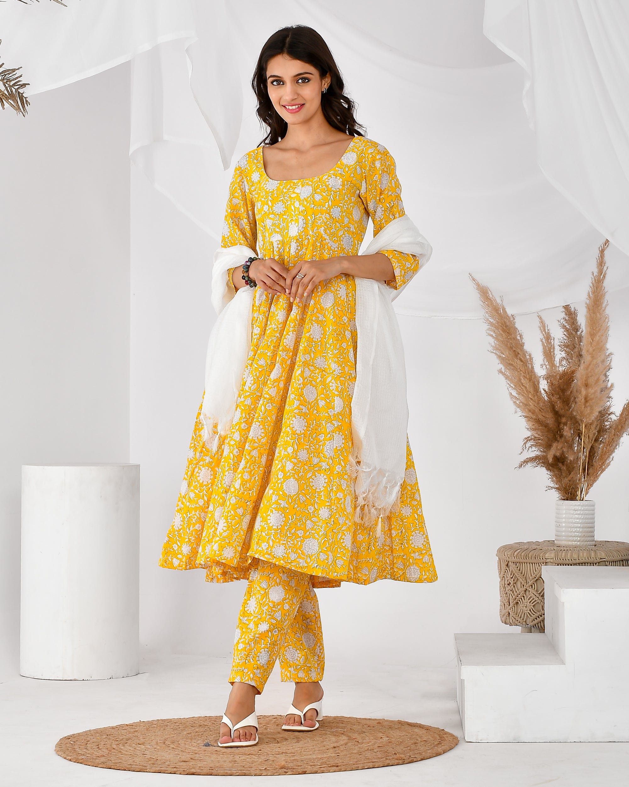 Women's yellow printed anarkali s