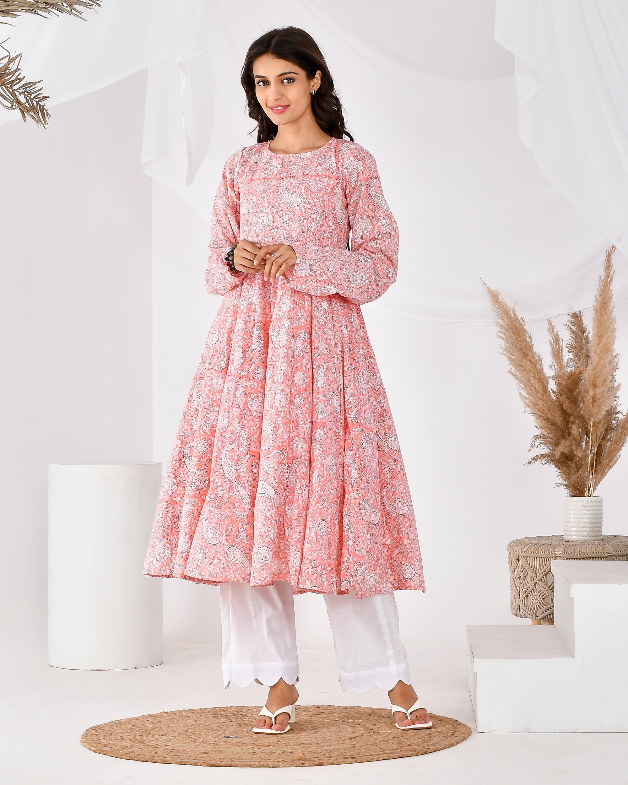 Women's pink anarkali kurta s
