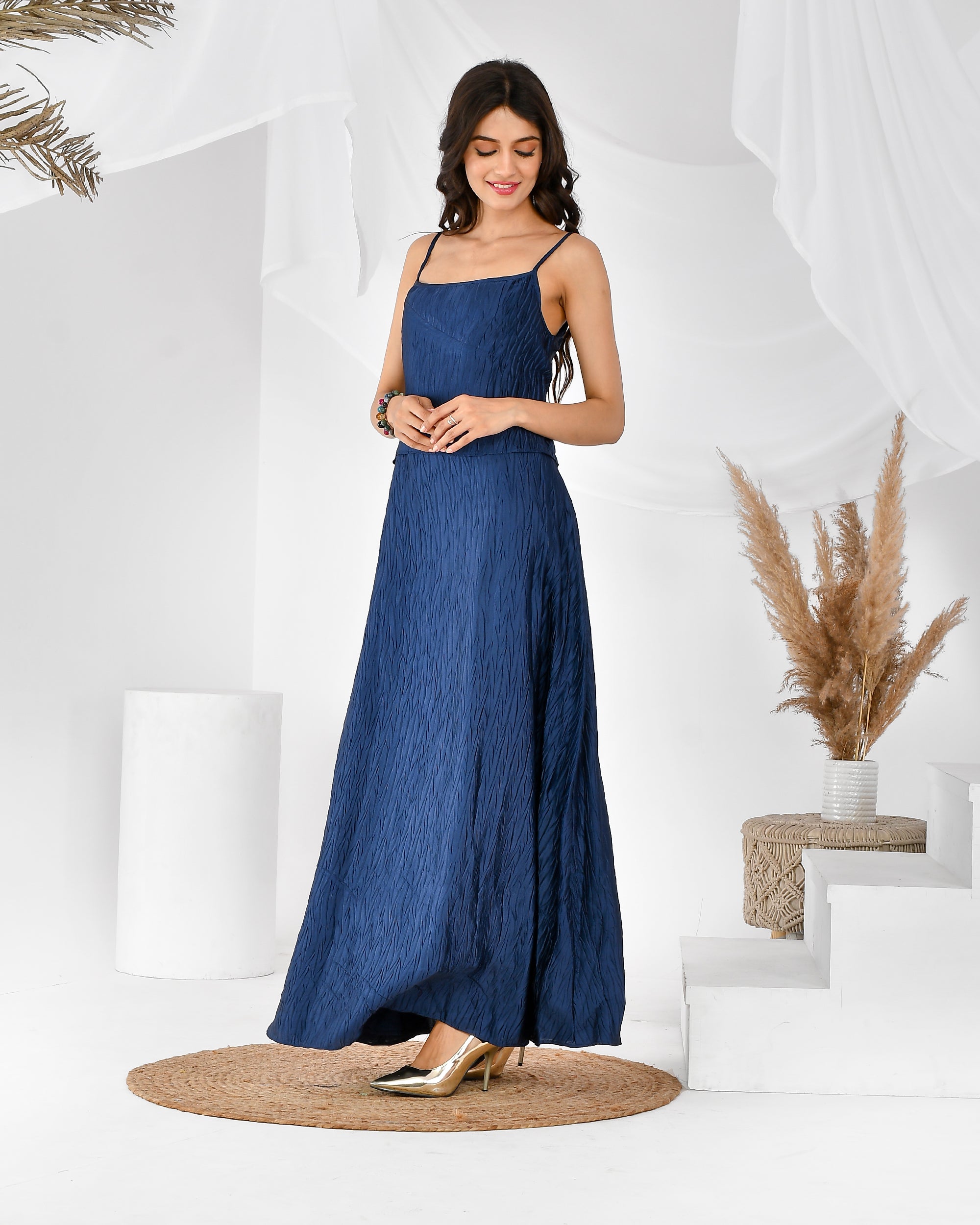 Women's Blue Pleated Dress