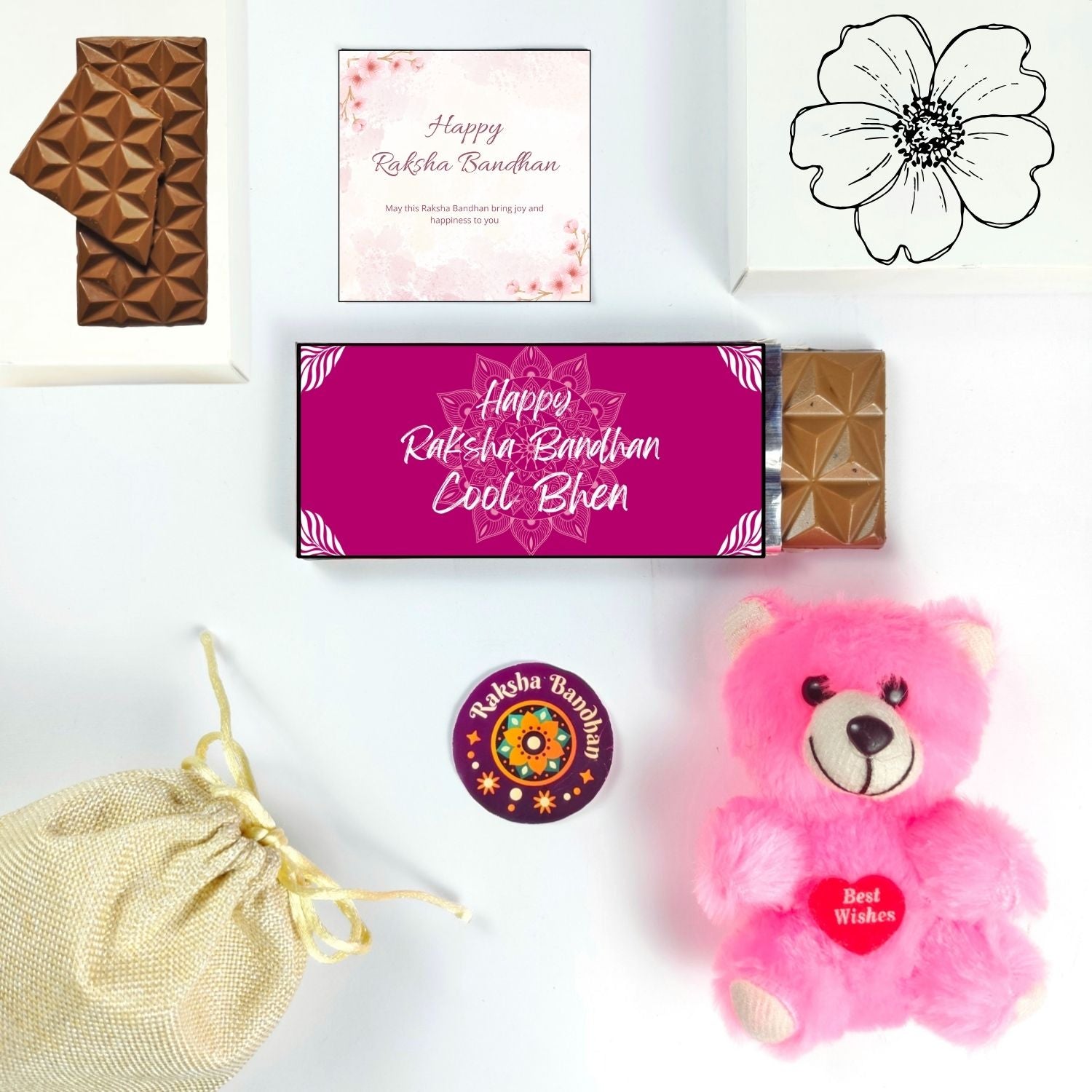 Rakhi Chocolate Gift For Sister With Cool Bhen Theme 35G Chocolate Bar And, Teddy  Greeting Card | Best Gift For Sister