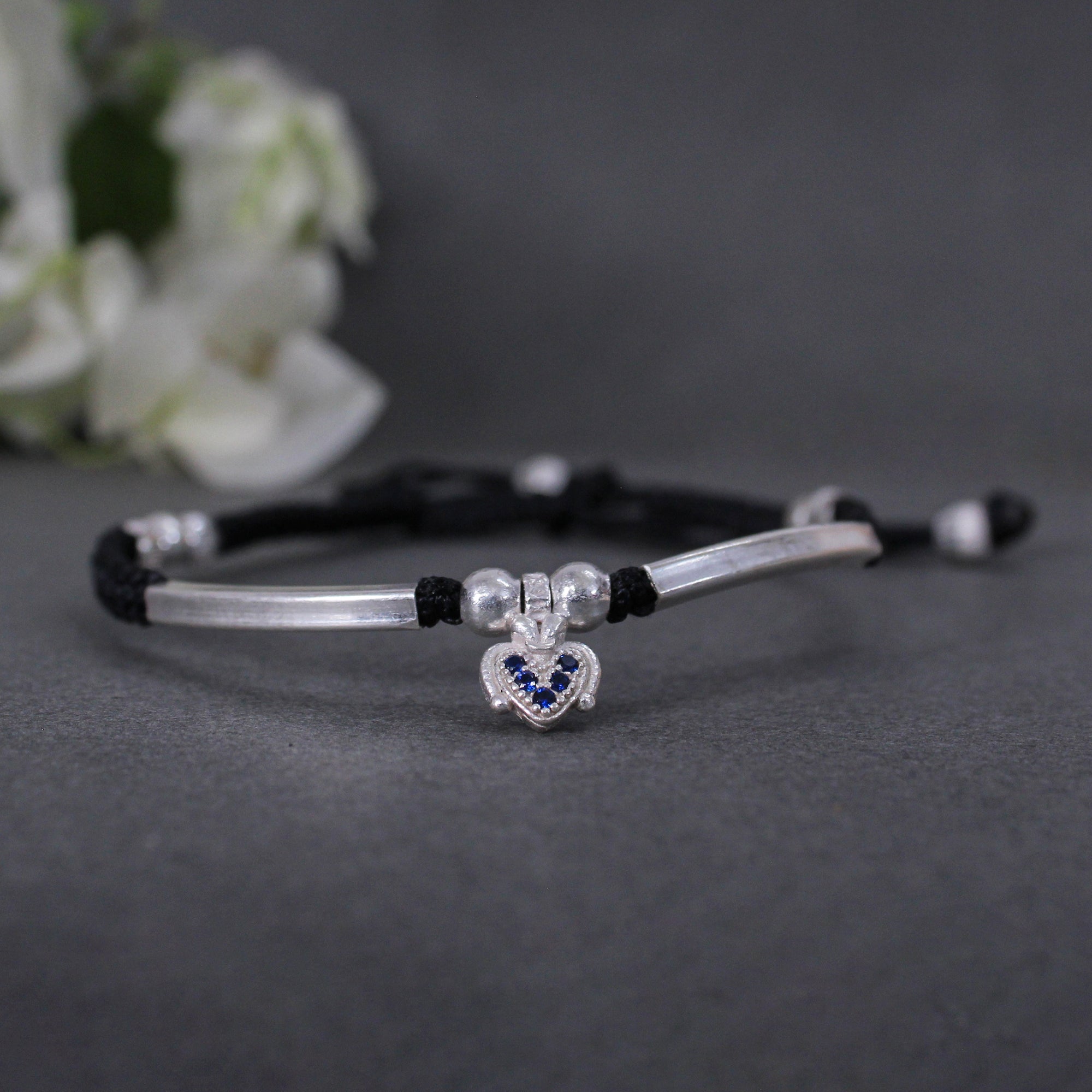 Women's Black Adjustable Thread Silver Anklets