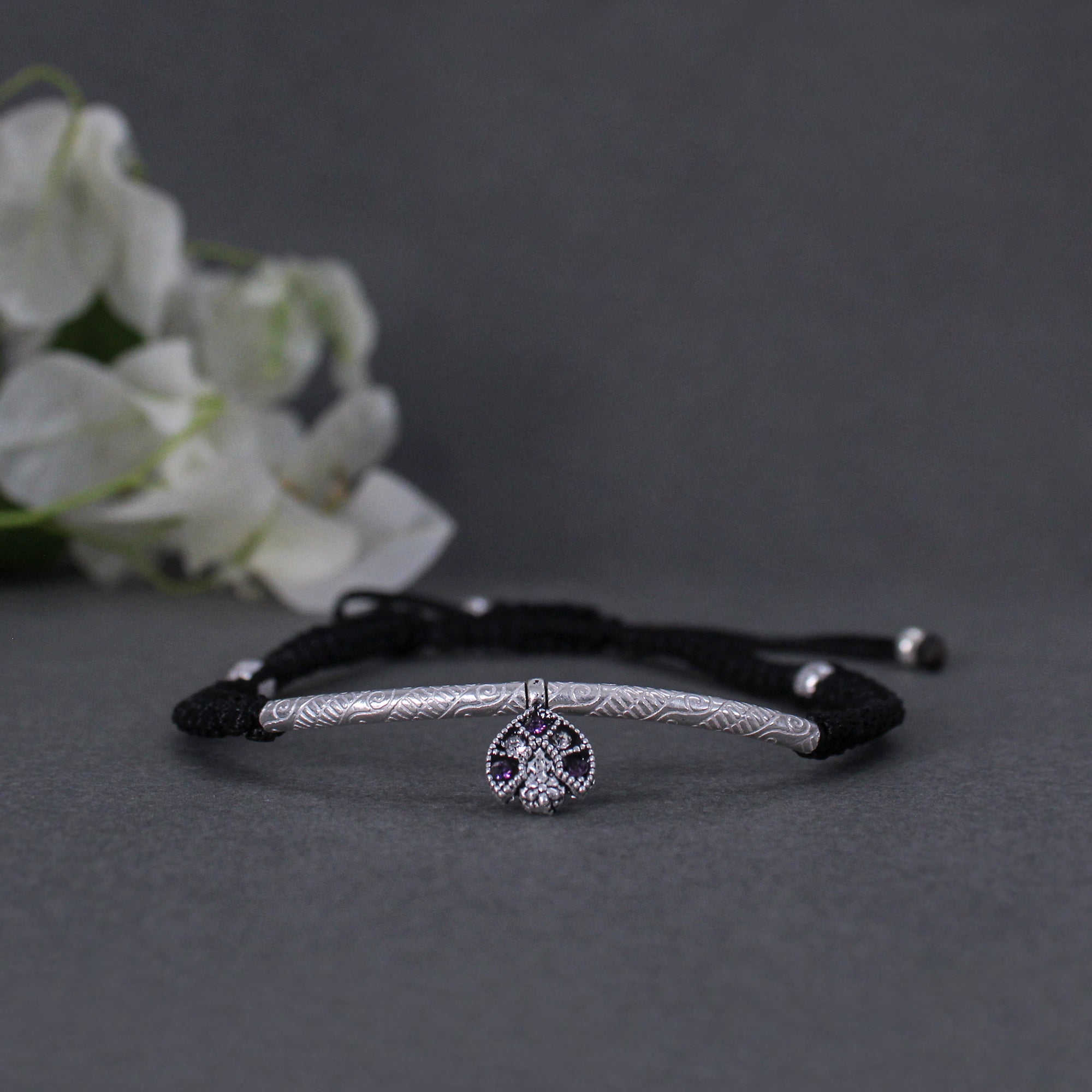 Women's Black Adjustable Thread Silver Anklets