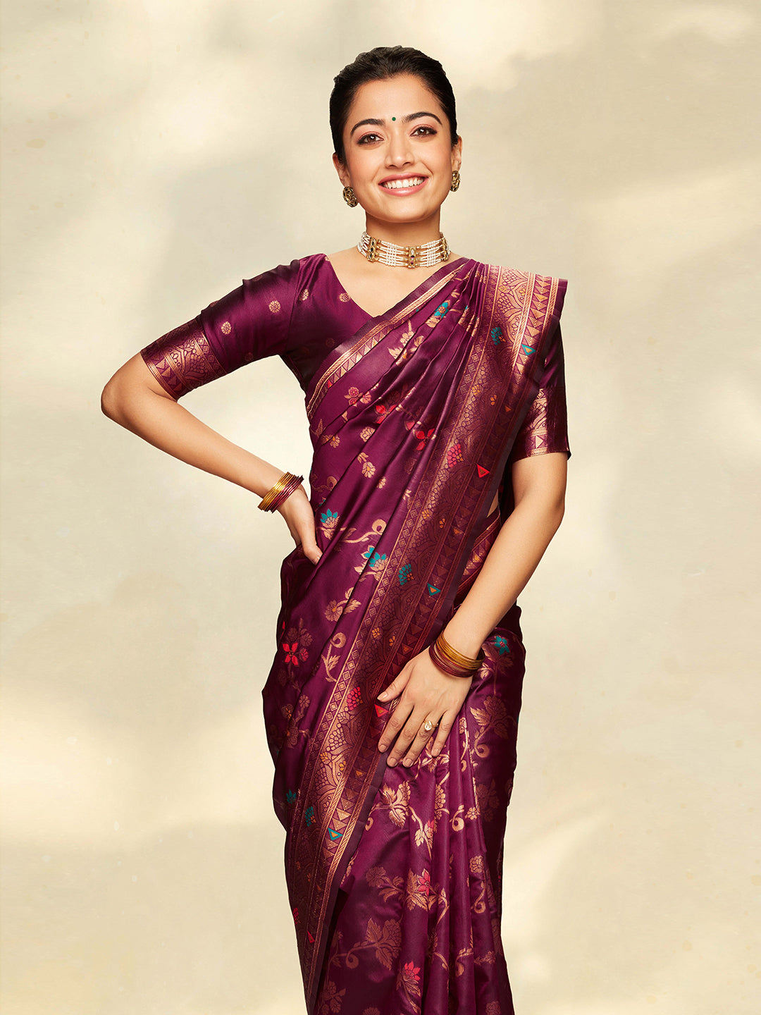 Women's Wine Banarasi Silk Saree