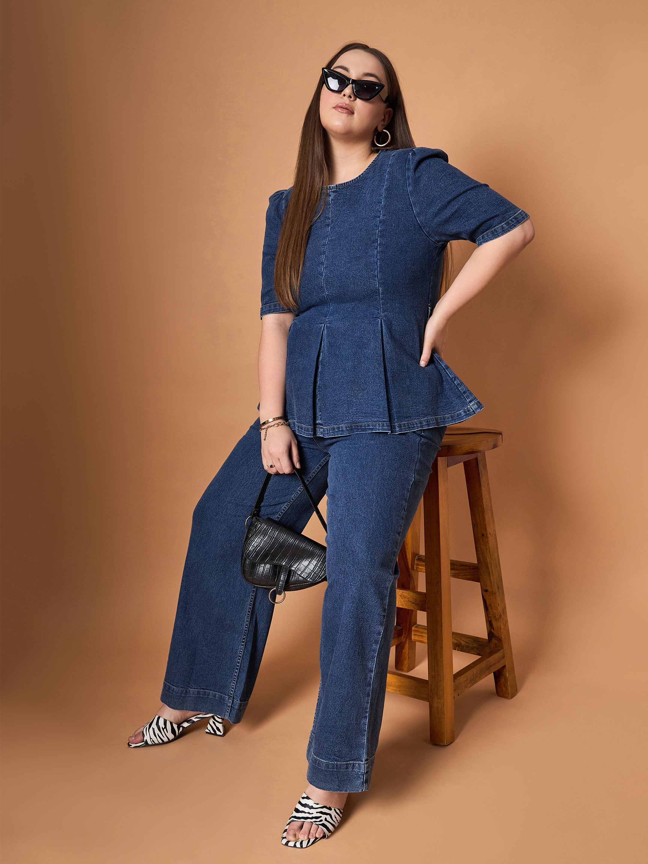 Women's Navy Blue Denim Co-Ord Set