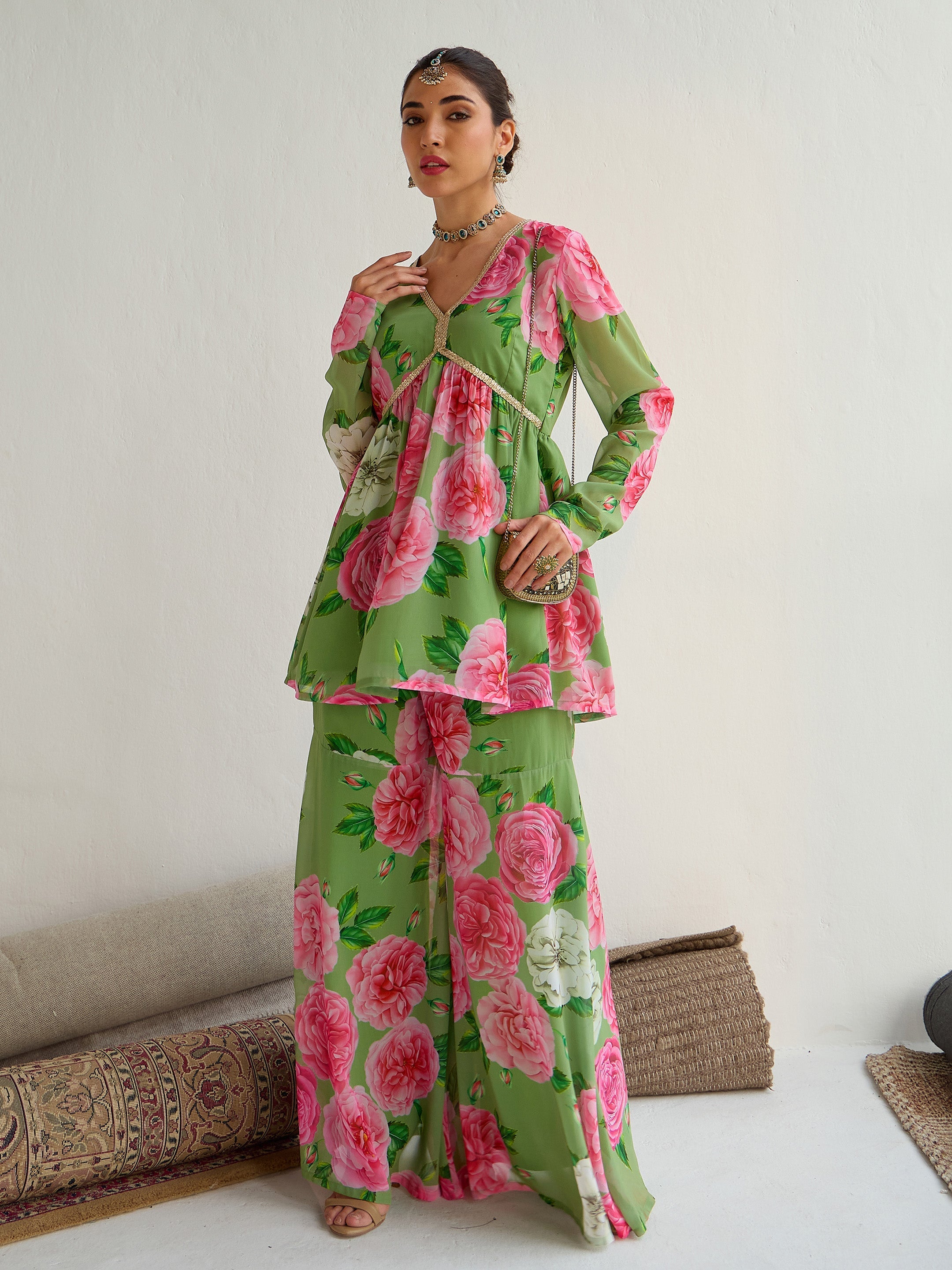 Women's Green Floral Co-Ord Set