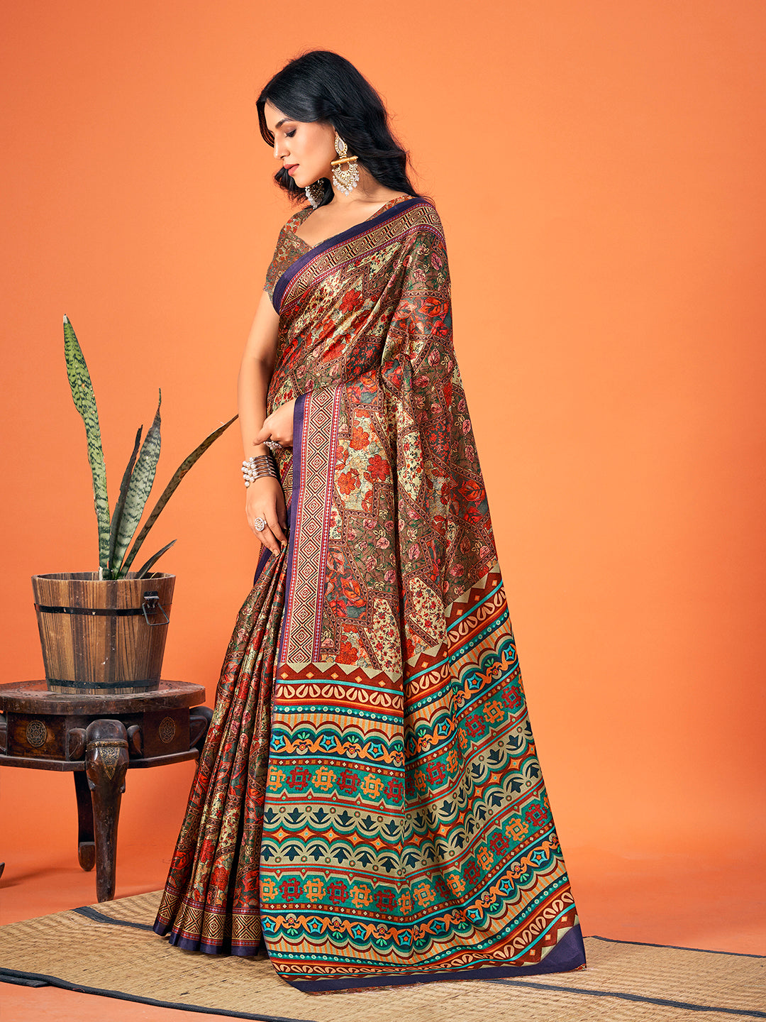 Women's Multi Color Pashmina Digital Print Party Wear Pashmina Saree