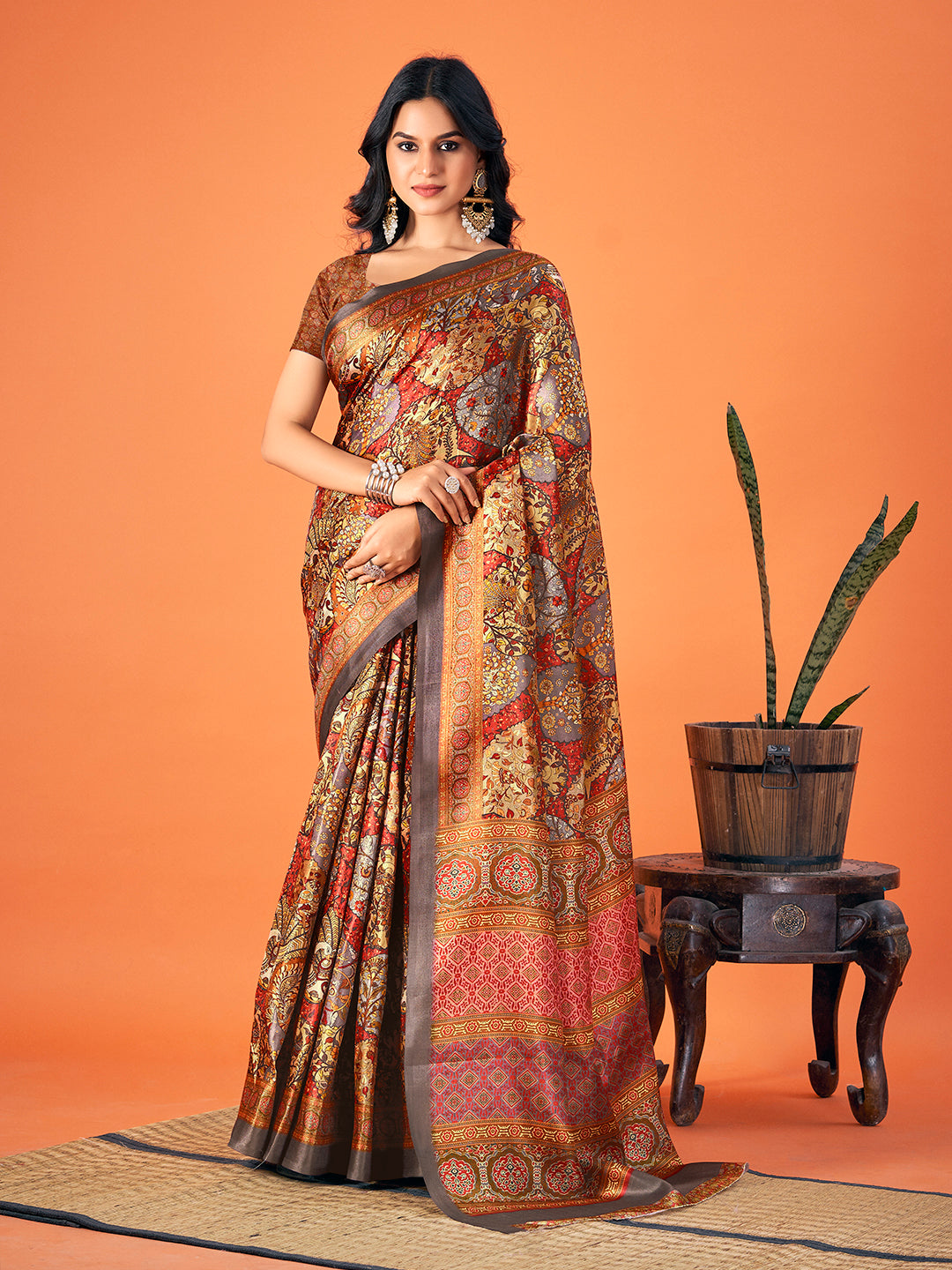 Women's Multi Color Pashmina Digital Print Party Wear Pashmina Saree