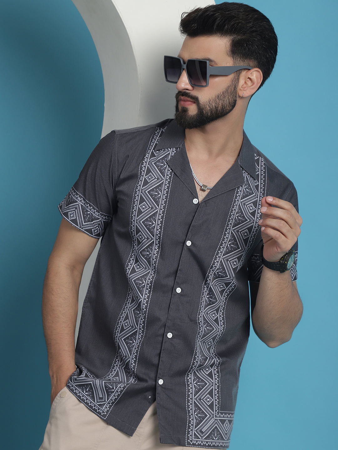 Men's Printed Half Sleeve Lycra Shirt for Men