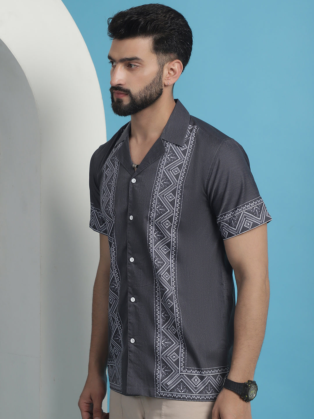 Men's Printed Half Sleeve Lycra Shirt for Men