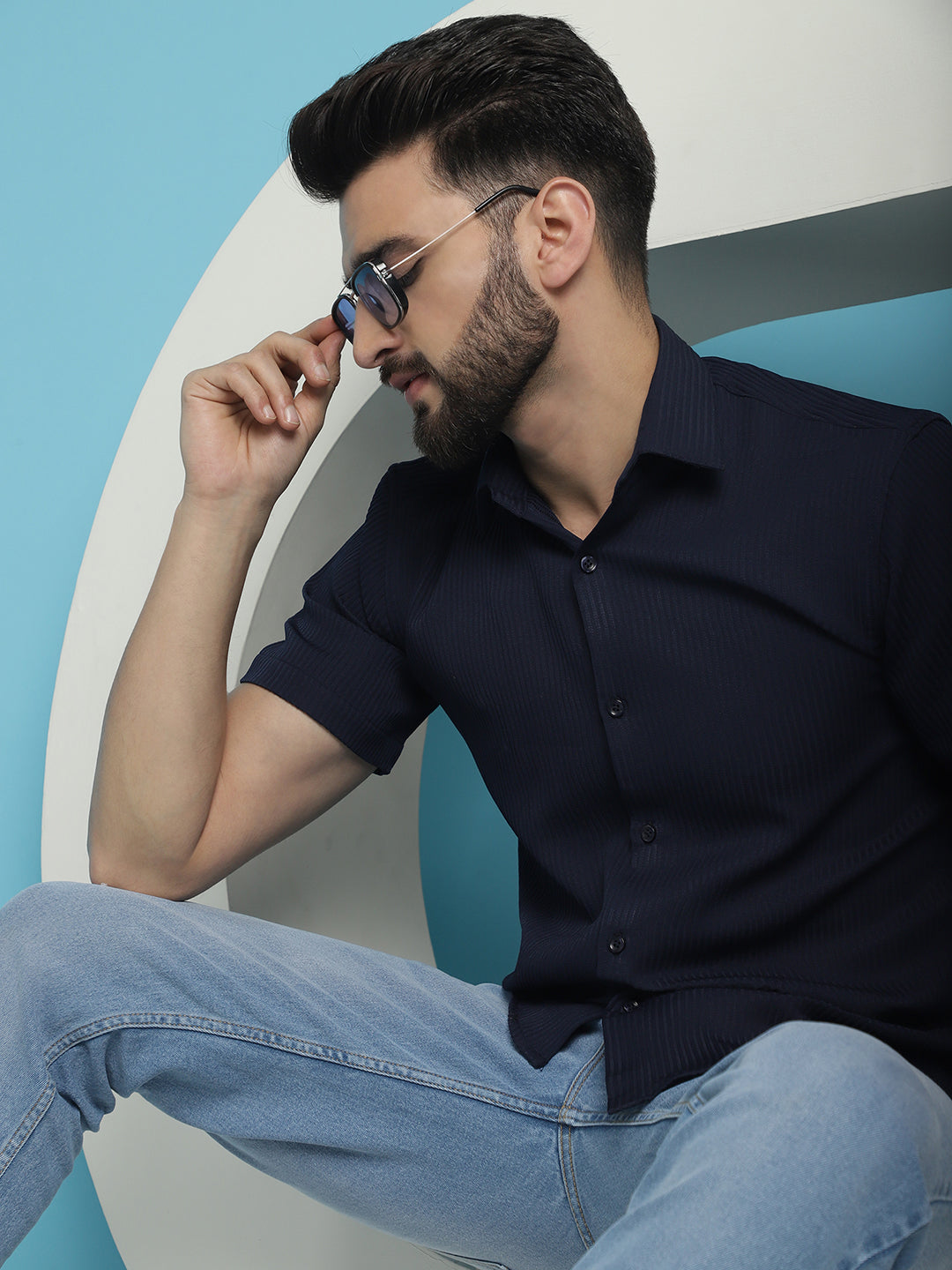 Men's Striped Half Sleeve Casual Shirt for
