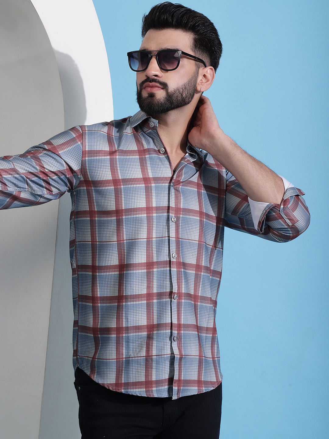 Men's Grey Checked Cotton Casual Shirt for Men