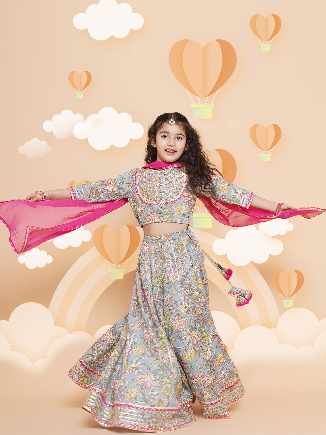 Girls Printed Ready To Wear Lehenga & Blouse With Dupatta