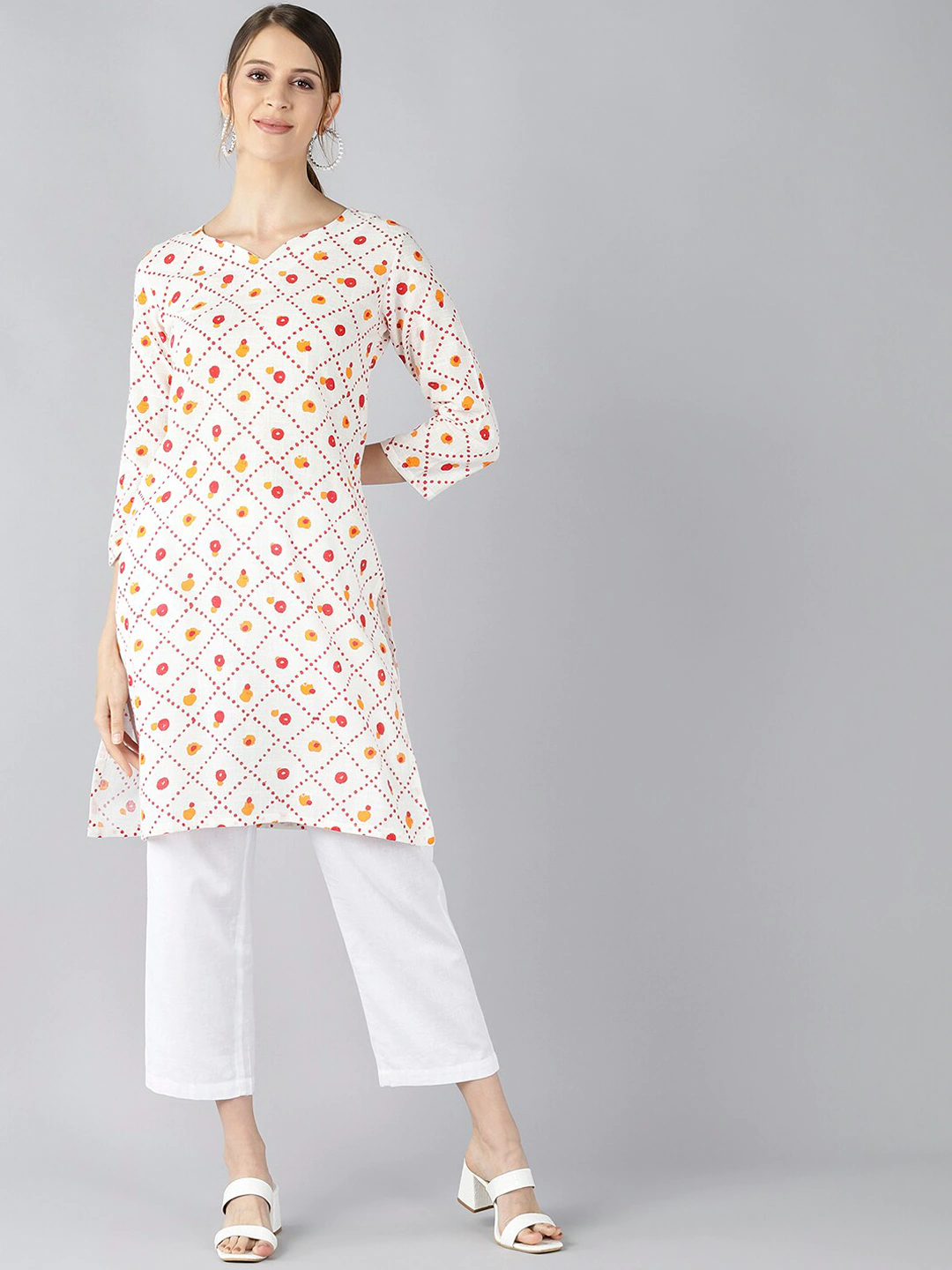 Women's White Cotton Printed Kurta