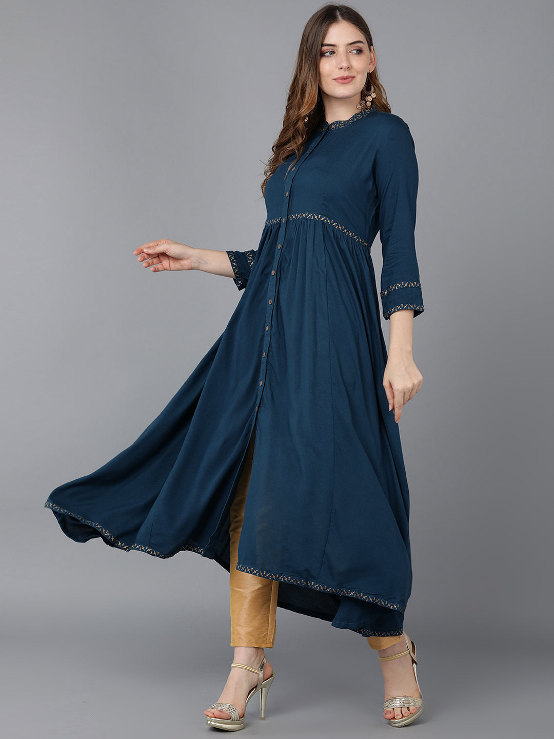Women's Dark Teal Viscose Rayon Solid Kurta