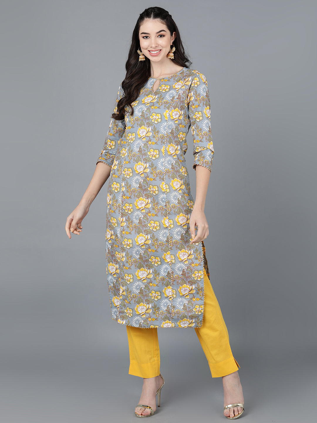 Women's Cotton Blend Floral Printed Kurta