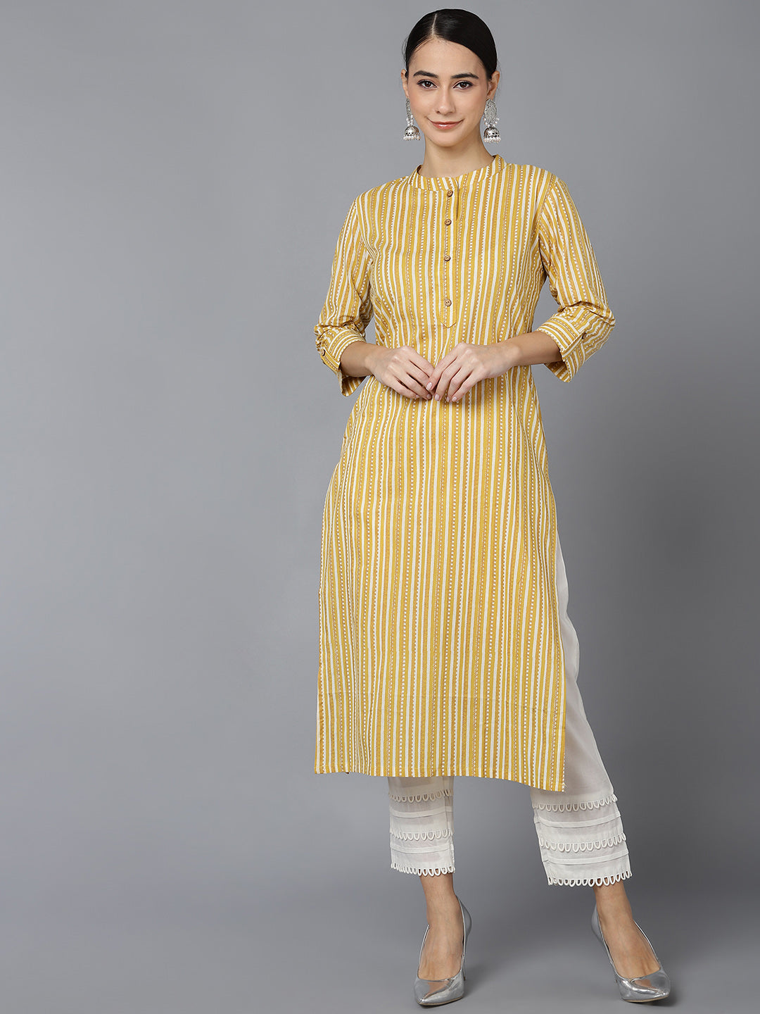 Women's Cotton Striped Printed Kurta