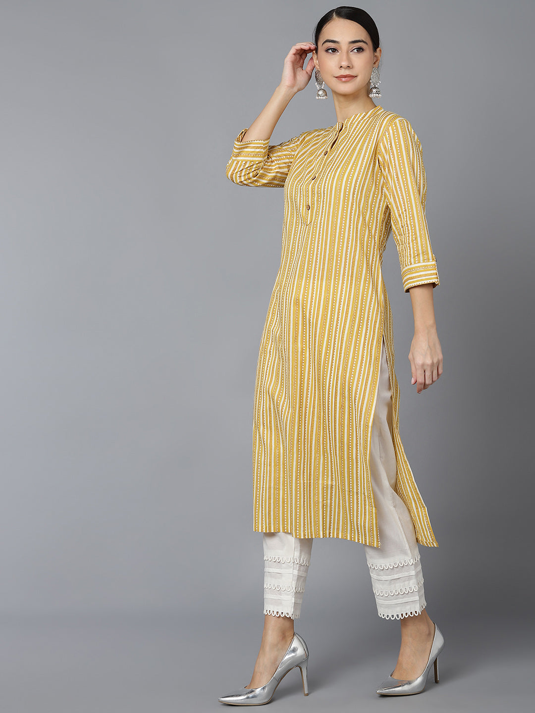 Women's Cotton Striped Printed Kurta
