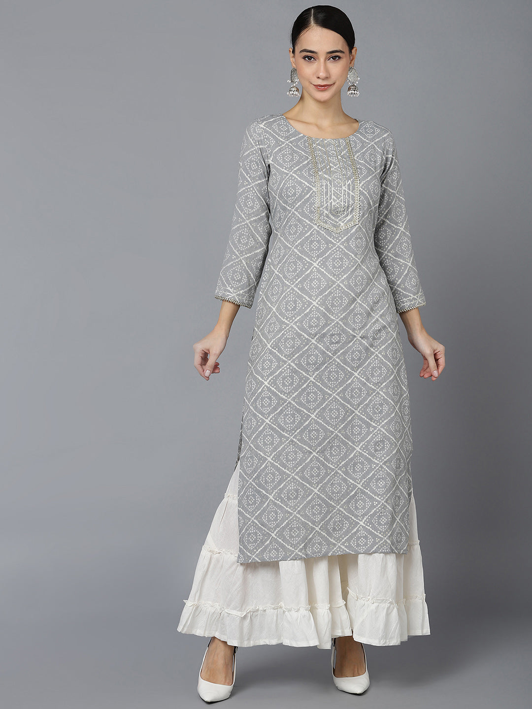 Women's Cotton Blend Geometric Printed Kurta