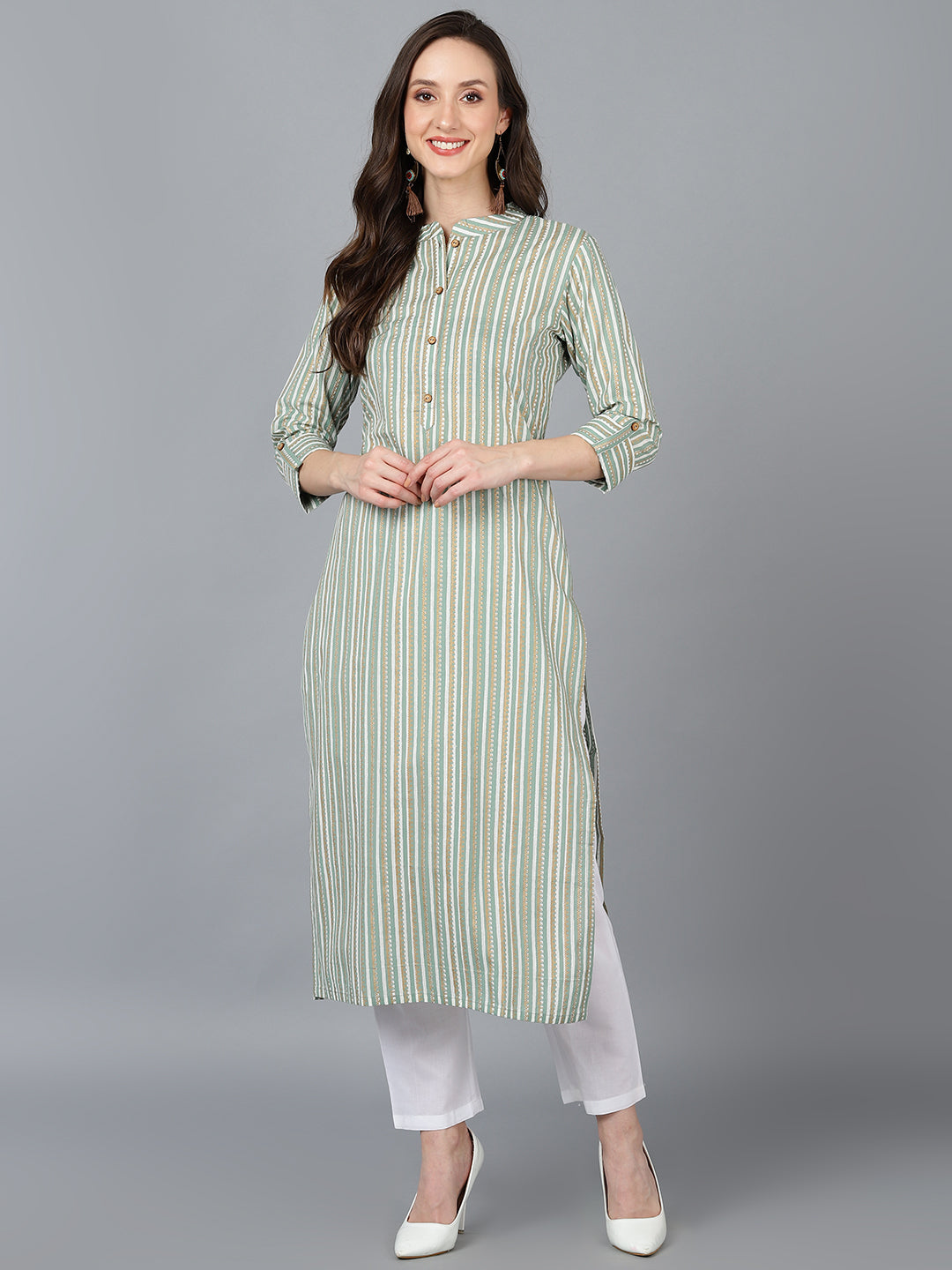 Women's Cotton Striped Printed Kurta