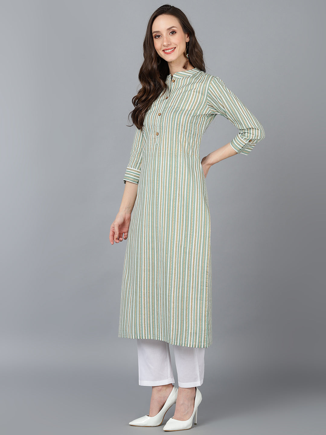 Women's Cotton Striped Printed Kurta