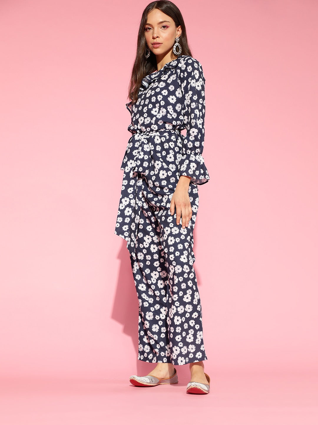 Women's Navy Blue Polyester Printed Jumpsuit