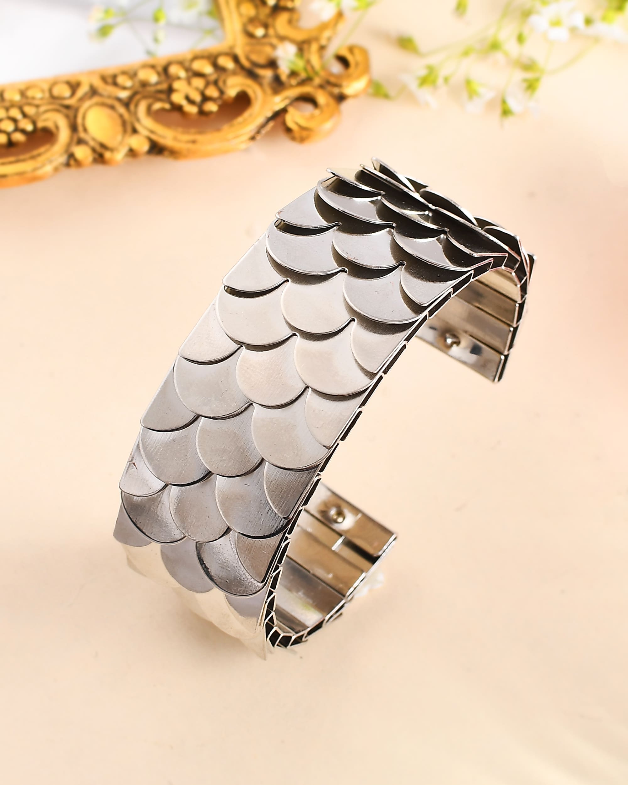 Women's Silver Plated Oxidised Kada Bracelet Cum