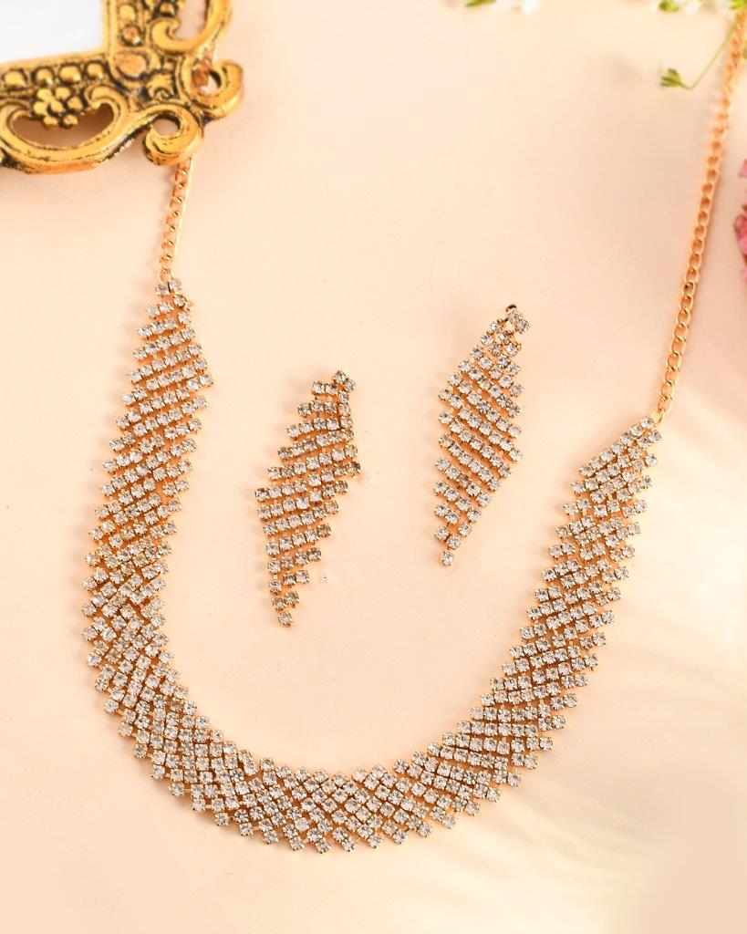 Women's Gold Plated Amarican Diamond Handcrafted Choker With Earrings Set